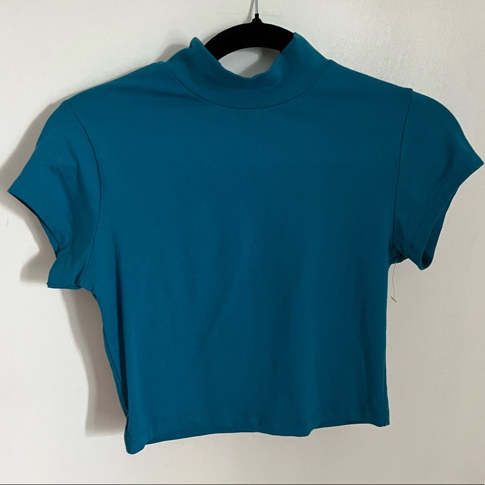 Blue turtleneck crop top